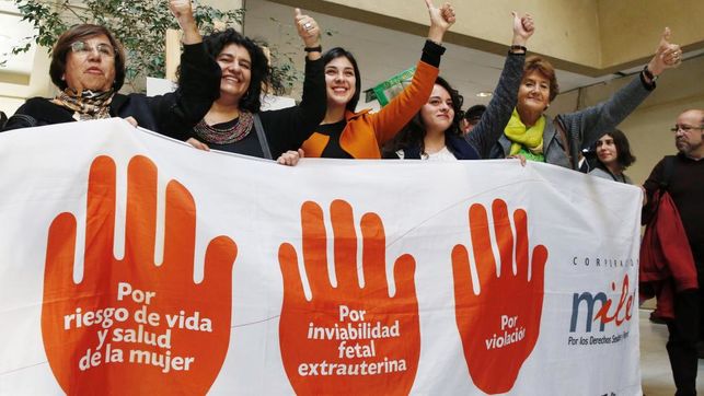 Activistas celebran la aprobacin de la ley de las tres causales en Chile.