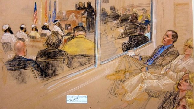 Dibujo de una de las vistas preliminares de un juicio militar en Guantnamo el 5 de mayo de 2012. Las fotografas de las audiencias estn prohibidas. Copyright: JANET HAMLIN/AFP/GettyImages
