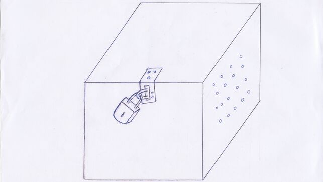 Dibujo de Mohamed donde describe una de las cajas de confinamiento en Guantánamo