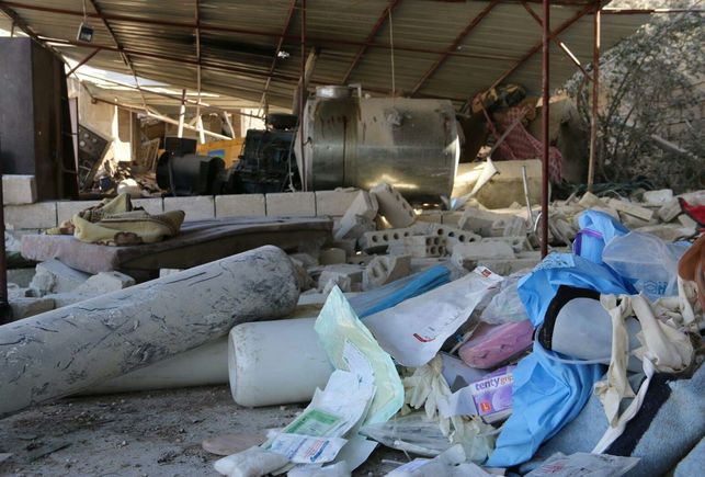 El hospital apoyado por MSF en Ma'arat Al Numan fue atacado y destruido el lunes 15 de febrero. | Foto: MSF. 