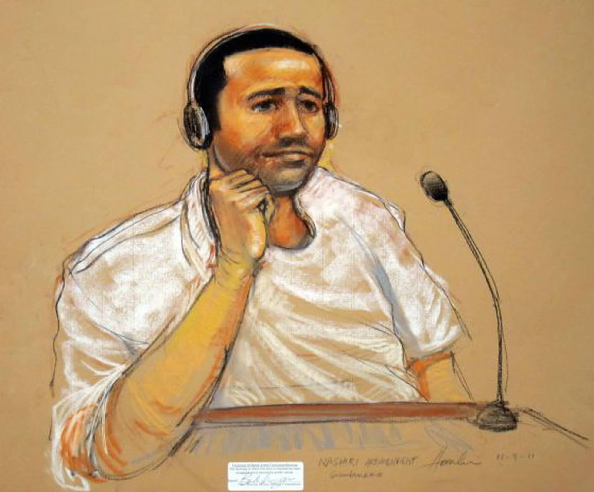 Dibujo del preso Abd-el Rahim al Nashiri, durante una audiencia en la base de Guantnamo.
