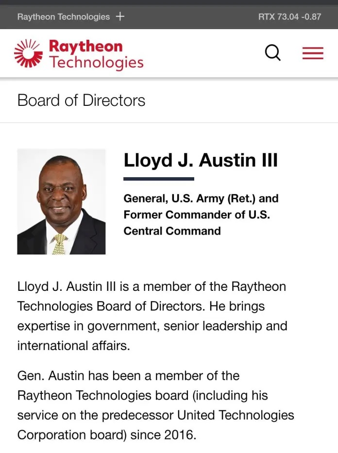 Ben Norton en Twitter: "El secretario de defensa elegido por Biden, Lloyd Austin, ha estado en la junta directiva de la compaa de armas Raytheon desde 2016. El secretario de defensa de Trump hasta el mes pasado, Mark Esper, fue