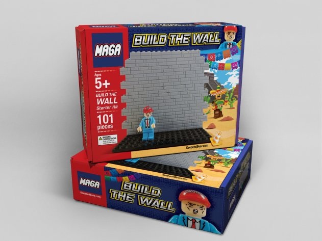 Fotografa cedida por la empresa Keep and Bear donde aparece su juego MAGA Build the wall (Construye el Muro), que tiene 101 piezas del tipo Lego, entre las que se cuenta una figura que representa al mandatario con rostro enfadado y la gorra roja que se convirti en la insignia de la campaa presidencial de Trump.