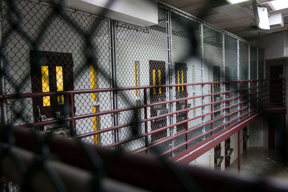 PHOTO: In this photo reviewed by U.S. military officials, an empty Alpha Block of Camp VI is now used to show visitors an example, Wednesday, April 17, 2019, in Guantanamo Bay Naval Base, Cuba.