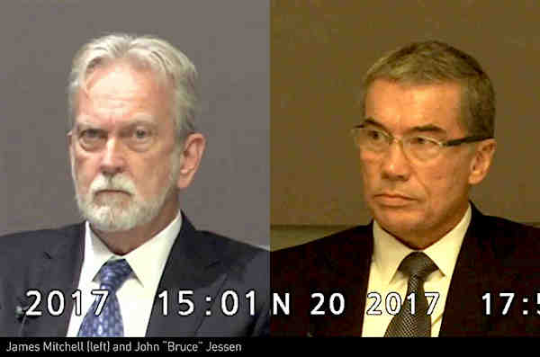 James Mitchell and Bruce Jessen as they appeared in videos of their depositions as part of the court case against them in 2017.