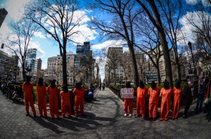 Union Square Park, New York City March 30, 2013, marking 51 days of hunger strike by Guantanamo prisoners.